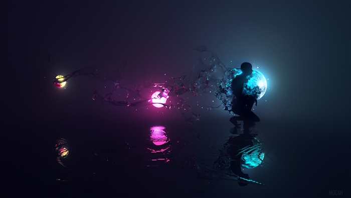 Silhouette holding glowing orb with water splash 4K