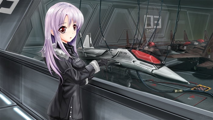 Girl looking at fighter jets in hangar 4K