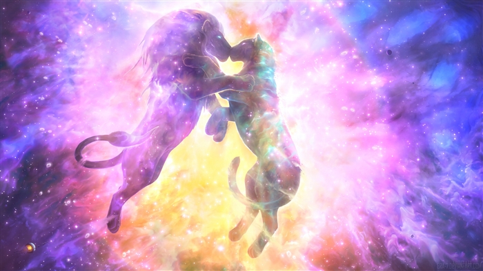 Cosmic Lion and Lioness Kiss in 4K