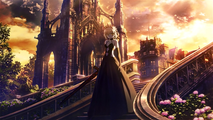 Saber from Fate Stay Night on stairs 4K