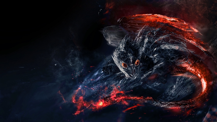 Fiery Dragon in Dark Mystical Scene 4K