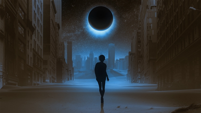 Silhouette Walking Under Mystical Full Moon 4K
