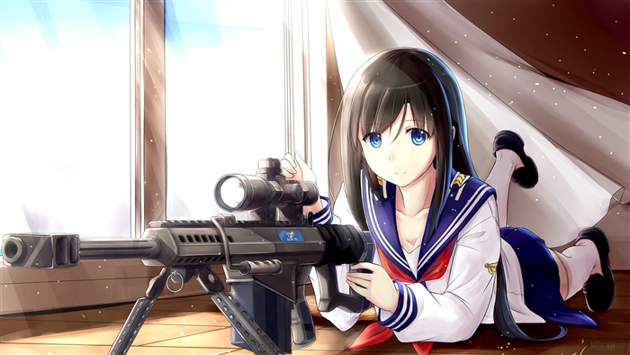 Anime girl with sniper rifle