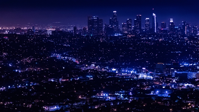 Night city lights aerial view 4K