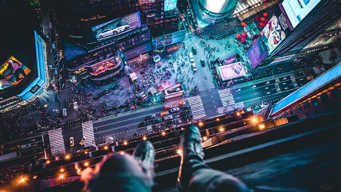 Aerial view of Times Square, New York City at night