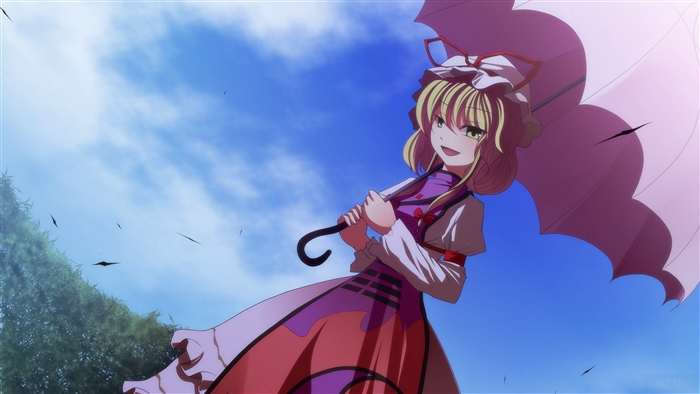 Girl with umbrella in the sky 4K