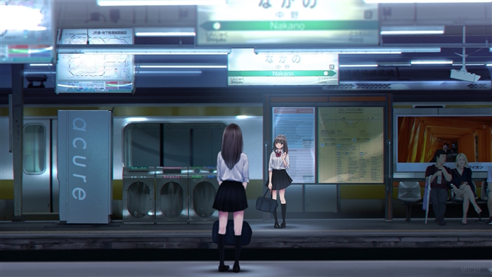 Anime girls at Nakano train station 4K