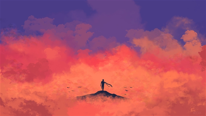 Minimalist Silhouette of a Person on a Hilltop at Sunset