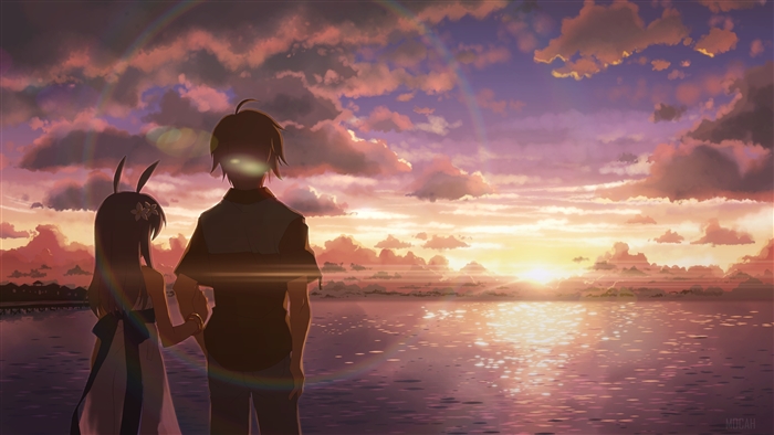 Anime Boy and Girl Watching Sunset 4K