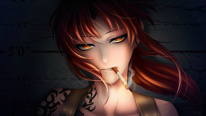 Revy from Black Lagoon smoking cigarette