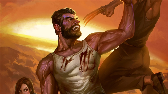 Wolverine fighting in a desert landscape 4K
