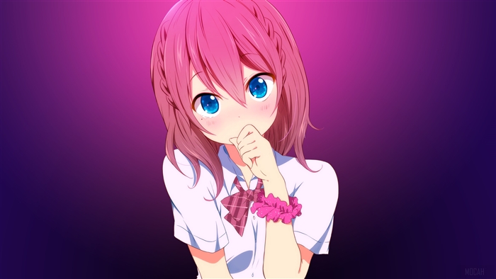 Anime Girl with Pink Hair and Blue Eyes