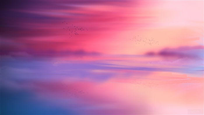 Minimalist Sunset Sky with Birds 4K