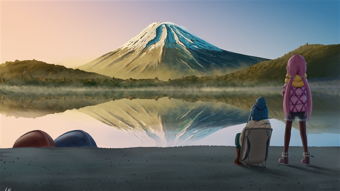 Laid Back Camp: Nadeshiko and Rin at Mt. Fuji