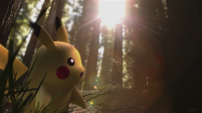 Pikachu from Pokemon Go in a forest 4K