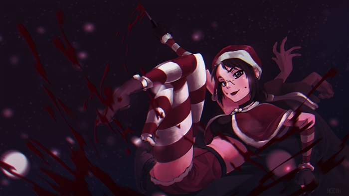 Yandere Chan in Santa Outfit with Blood Splatter 4K