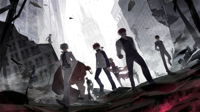 Characters in a destroyed city