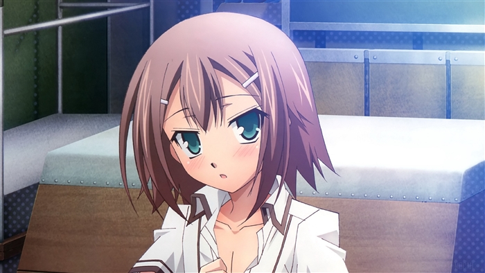 Anime girl with brown hair and blue eyes