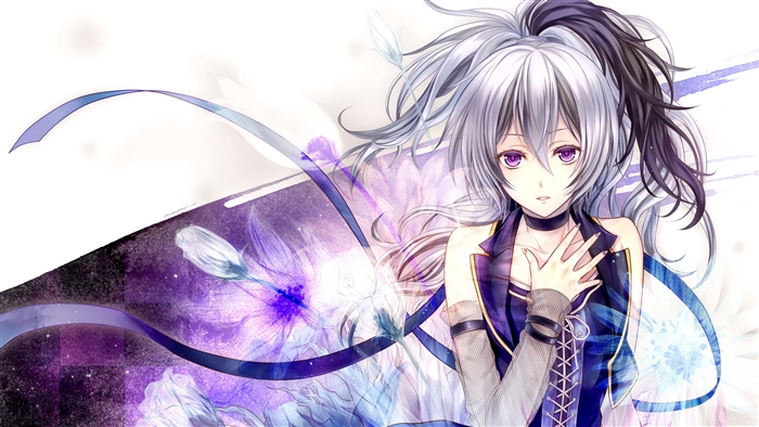 V flower from Vocaloid in a dark blue outfit