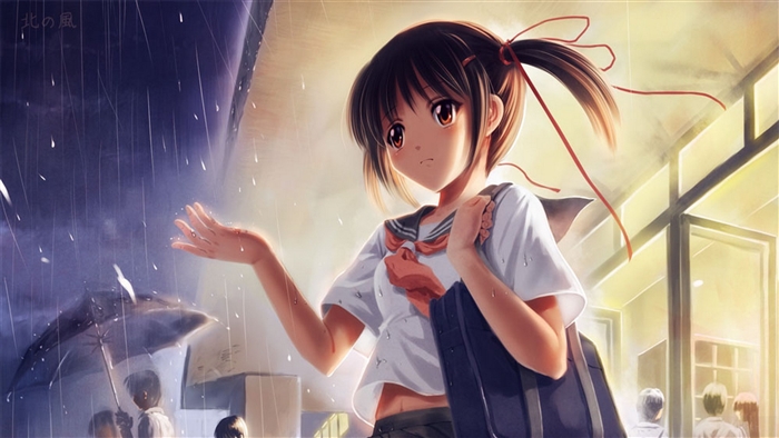 Girl in Rain with Umbrella