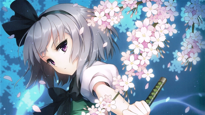 Youmu Konpaku from Touhou with cherry blossoms 4K