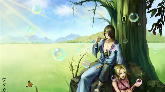 Utakata and Hotaru from Naruto blowing bubbles
