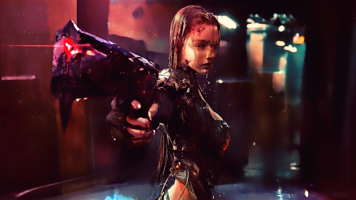 Warrior Girl with Cyberpunk Weapon 4K