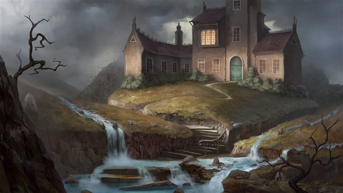 Castle by a river with stairs 4K