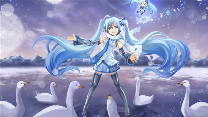 Yuki Miku from Vocaloid with Swans 4K