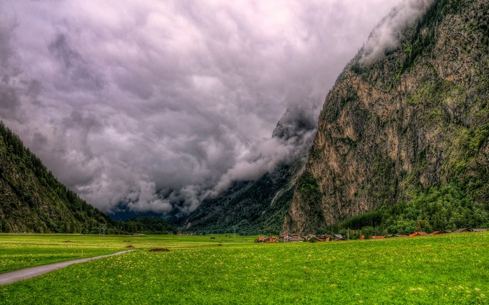 Valley with mountains and a village