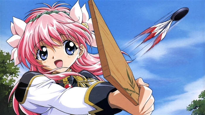 Girl from Galaxy Angel blowing a shuttlecock