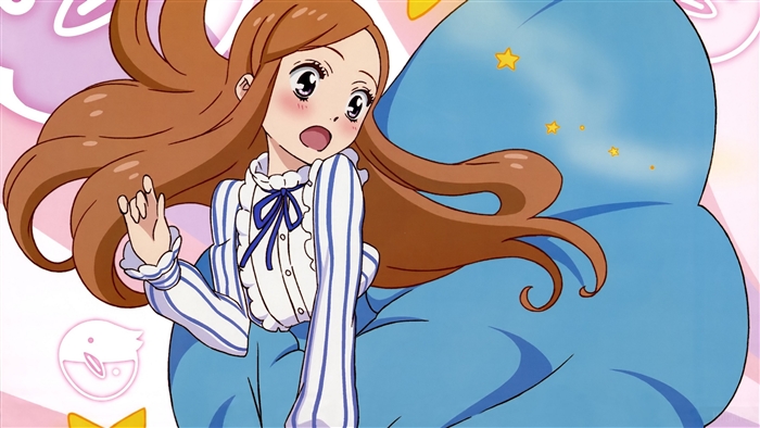 Anime girl in a blue dress with wind