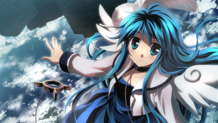 Anime girl with blue hair in the sky 4K