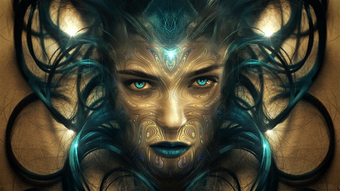 Surreal face with blue hair 4K