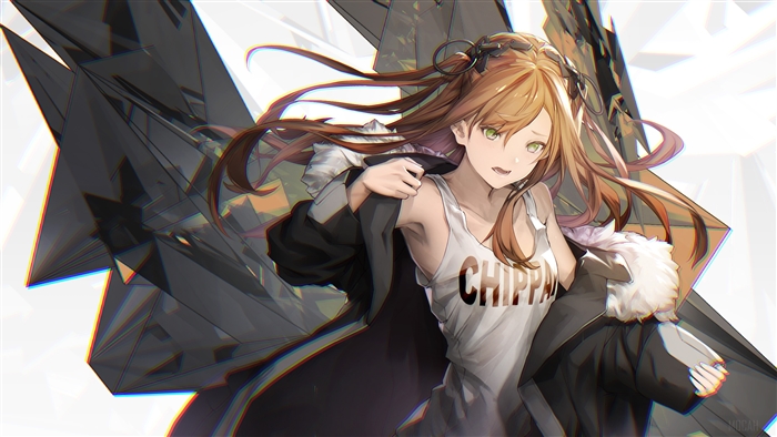 Anime Girl with Brown Hair and Green Eyes 4K