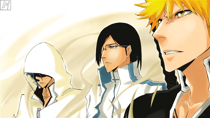 Bleach characters Ichigo, Uryu, and Grimmjow