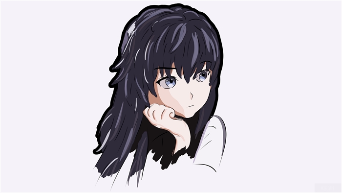 Anime girl with dark hair looking thoughtful