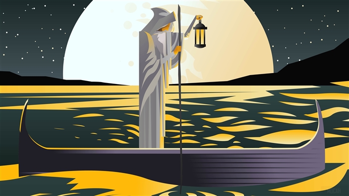 Charon With Boat Traveling In Styx Sea