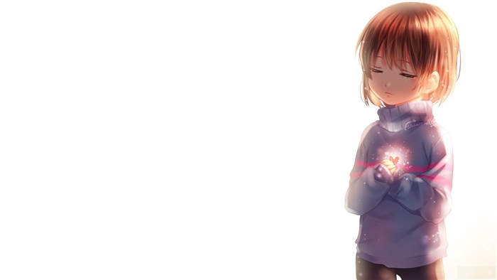 Frisk from Undertale holding a glowing heart 4K