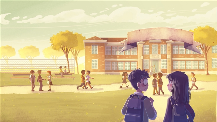 Boy And Girl Going To School Illustration