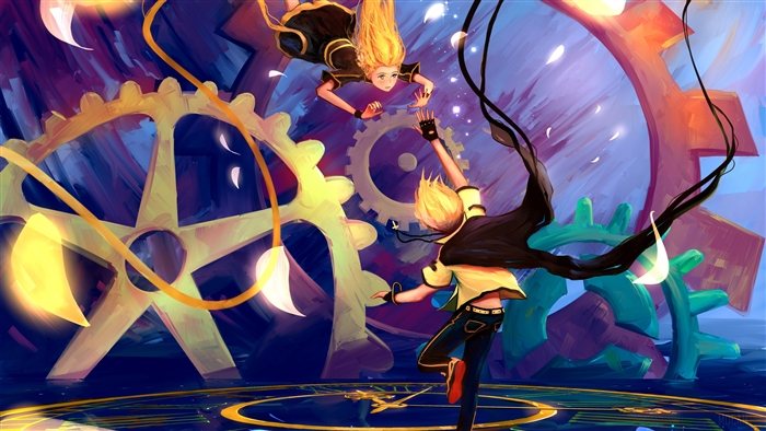 Children flying amidst clockwork gears