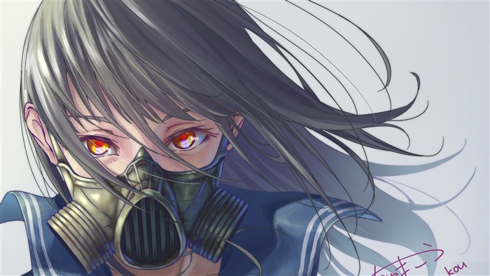 Anime Girl Wearing Gas Mask 4K