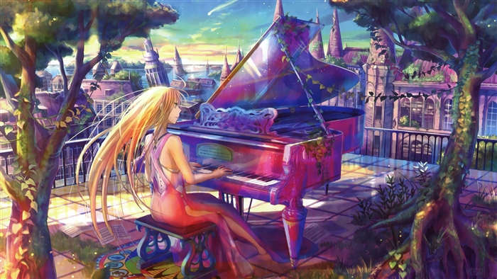 Girl playing piano from Your Lie in April 4K