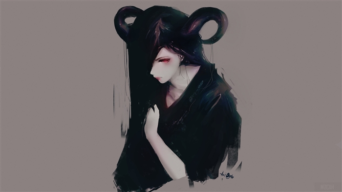 Anime Girl with Black Horns 4K