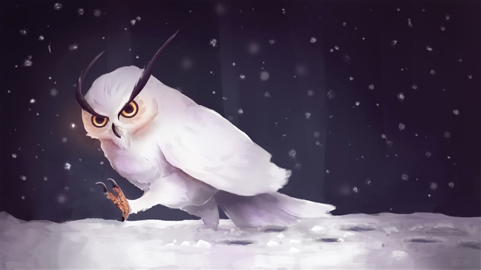 White owl in snowfall art 4K