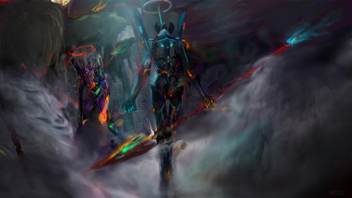 Evangelion Units in a Cloudy Landscape 4K