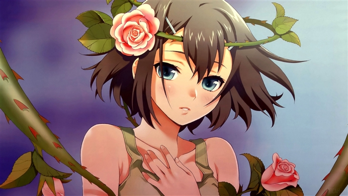 Anime girl with roses and thorns