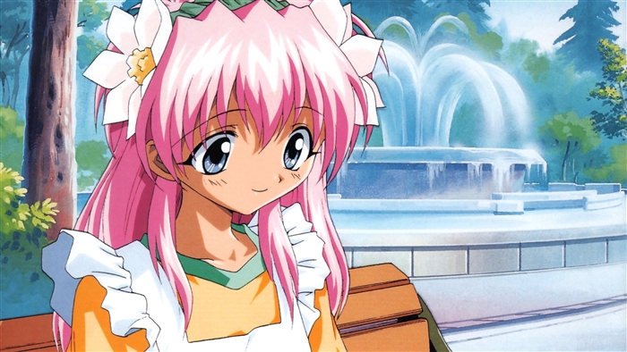 Girl from Galaxy Angel sitting on a bench