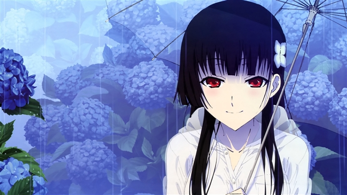 Chihiro Furuya from Sankarea holding an umbrella in the rain