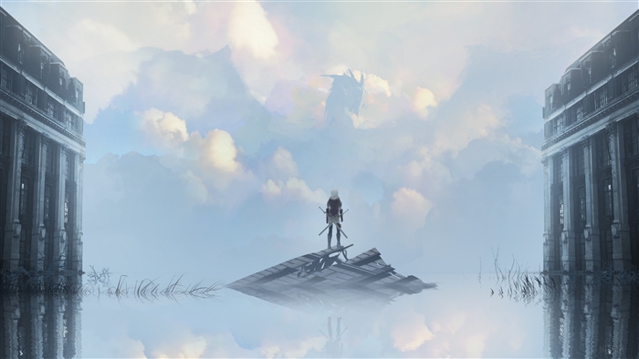 Warrior and Dragon Behind Clouds 4K